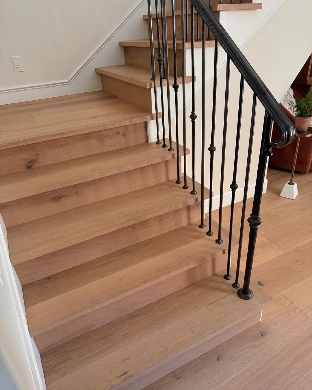 Custom hardwood stair tread installation